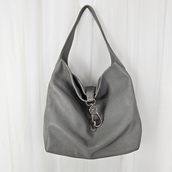 Dooney & Bourke Pebble Grain Logo Lock Sac in color gray